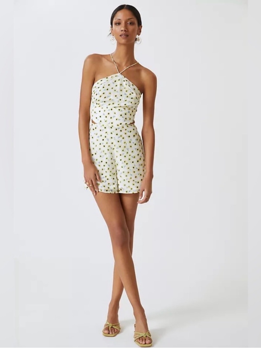 NWT! Hutch Anthropologie Ditsy Floral Yellow Mini Cutout Romper Size 8